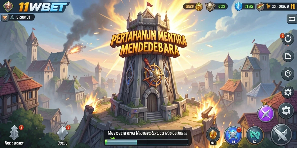 Screenshot gameplay 11WBET menampilkan menara dan musuh yang sedang berperang.