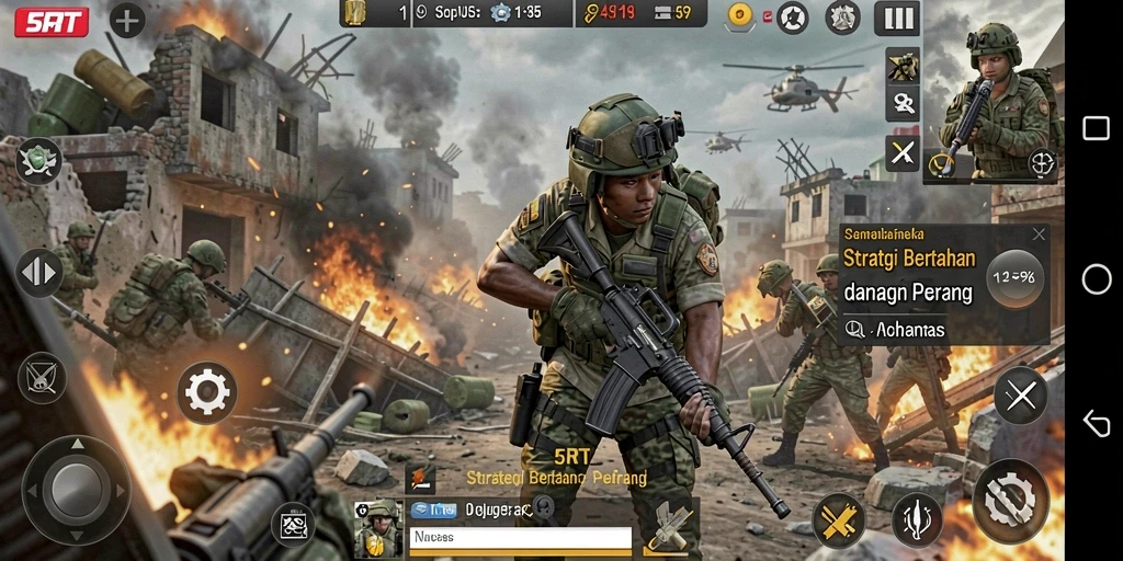 Tampilan gameplay 5RT dengan strategi yang mendalam dan seru.
