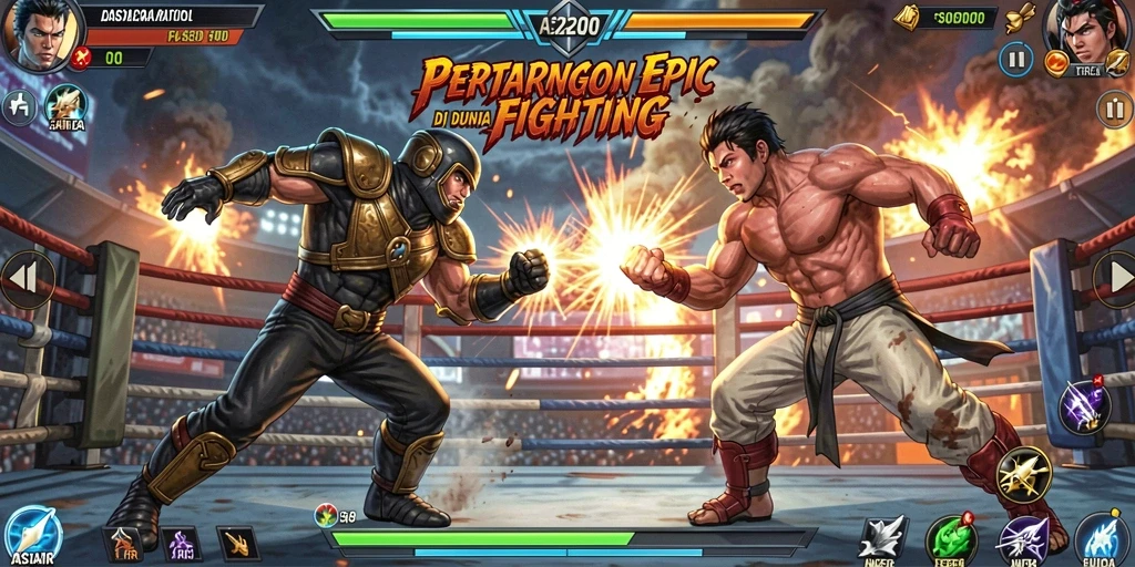 Screenshot gameplay ASIA200 yang menampilkan aksi pertarungan seru.