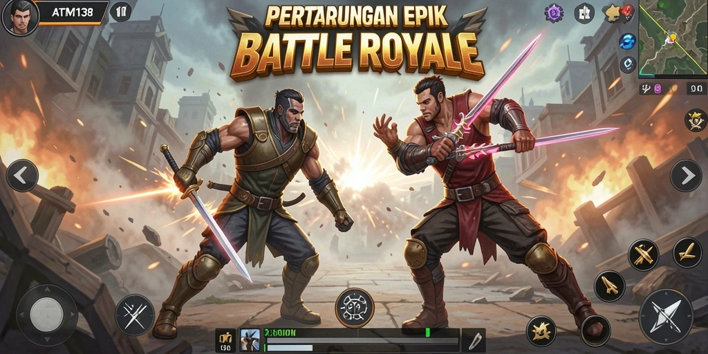 Screenshot utama menampilkan aksi intens Battle Royale di ATM138.