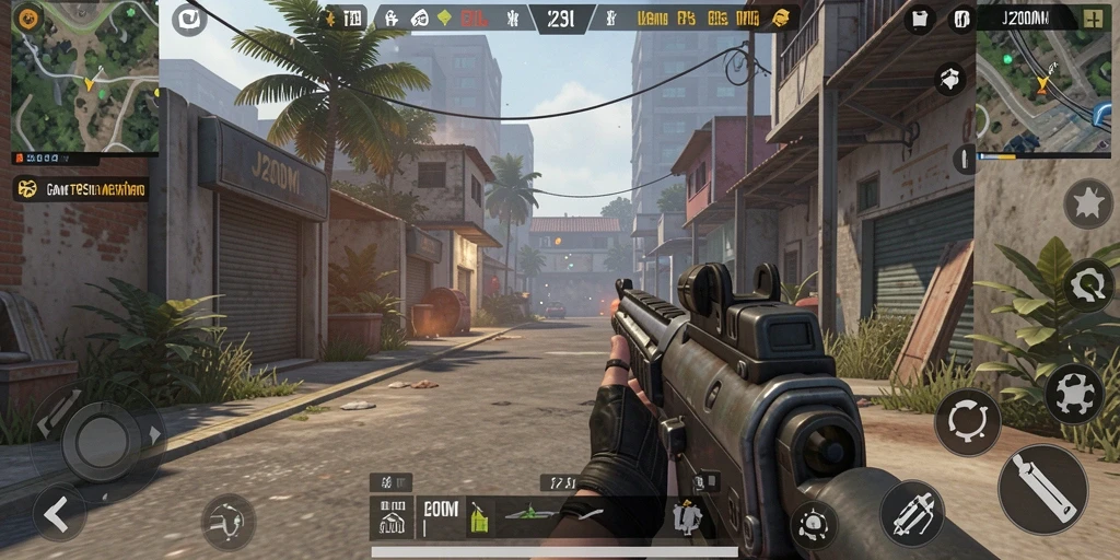 Tampilan utama gameplay J200M yang menampilkan aksi TPS yang mendebarkan.