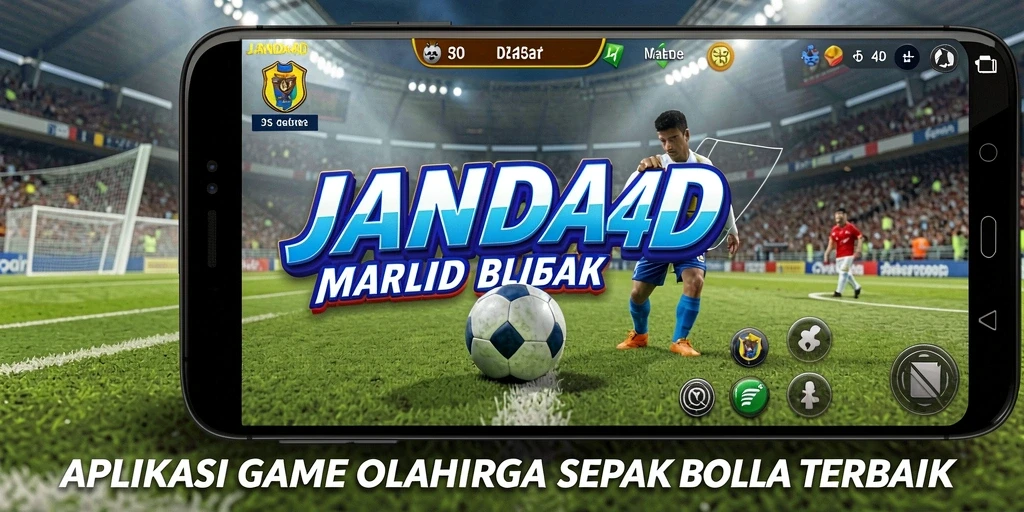 Tampilan gameplay seru dari aplikasi JANDA4D dengan aksi sepak bola.