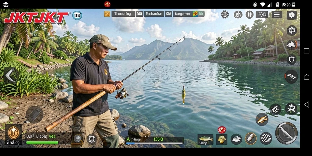 Screenshot gameplay JKTJKT yang menampilkan serunya memancing ikan.
