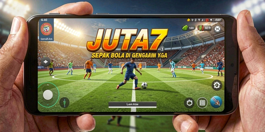 Screenshot JUTA7 menampilkan aksi mendebarkan dalam permainan sepak bola.