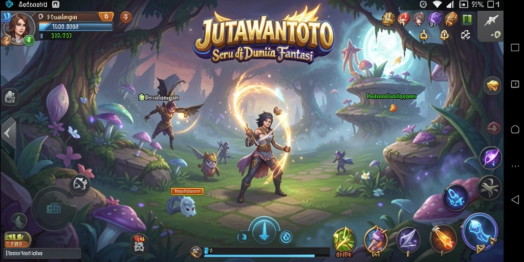 Tampilan gameplay JUTAWANTOTO dengan karakter menjelajahi dunia petualangan.