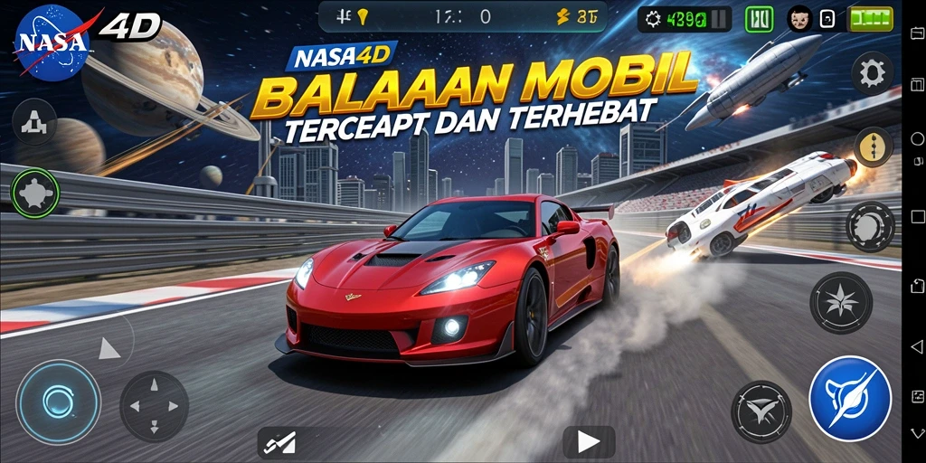 Tampilan gameplay NASA4D dengan mobil balap di trek yang menantang.