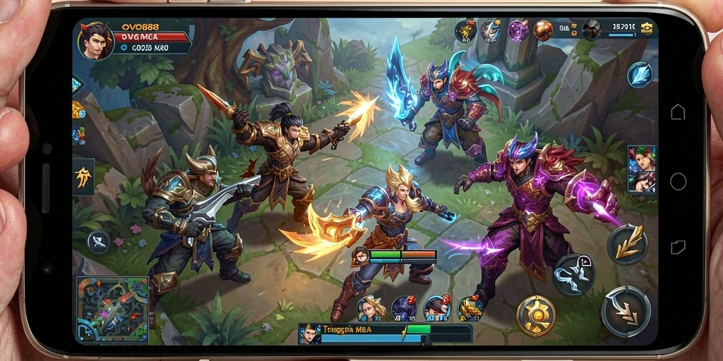 Tampilan screenshot utama OVO88 menampilkan aksi seru dalam arena MOBA.
