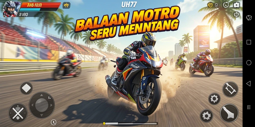 Gameplay UH77 yang mendebarkan dalam balapan motor.