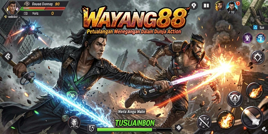 Tangkapan layar utama WAYANG88 menampilkan aksi bertarung yang mendebarkan.